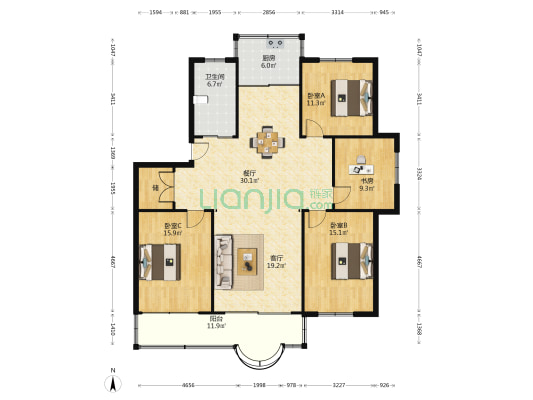 光华水韵东区 4室2厅1卫 154平方
