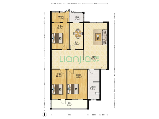 银榕花园小区 3室2厅1卫 140平方