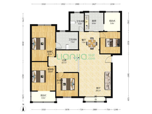 省地矿局化探队宿舍 4室2厅2卫 142平方