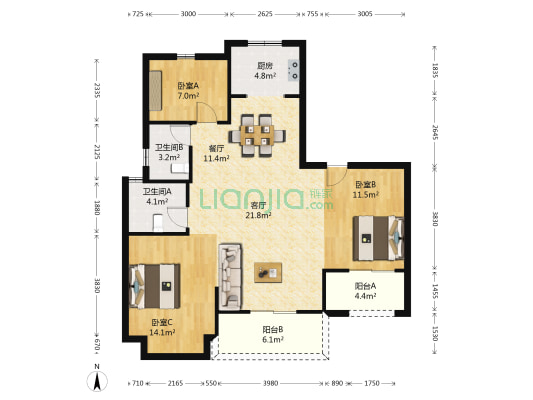 中交四季美庐 3室2厅2卫 105平方