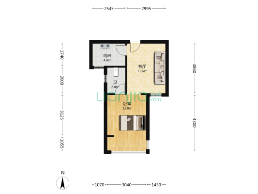 新华城国际公寓 1室1厅1卫 48平方