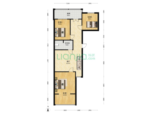 长风家园 3室1厅1卫 107平方