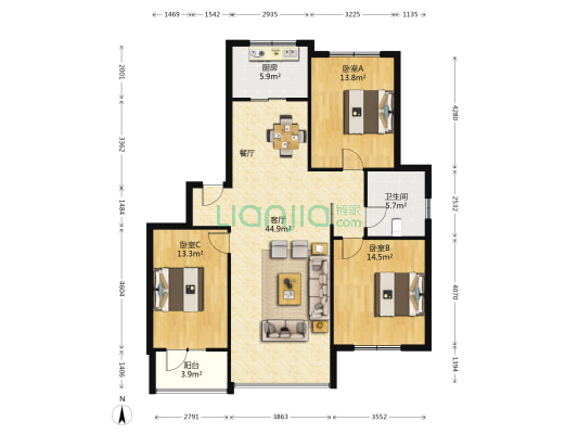 澳南苑 3室1厅1卫 120平方