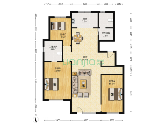 汇置尚樾 3室1厅2卫 140平方