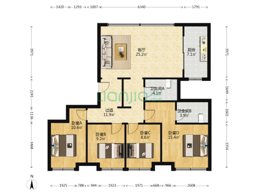 招商臻园二期 4室1厅2卫 149平方