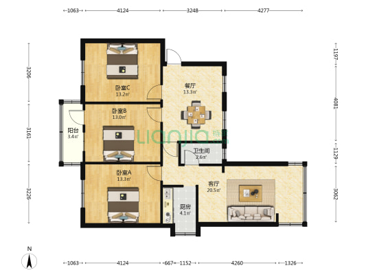 人大机关宿舍 3室2厅1卫 88平方