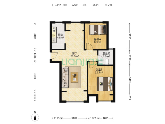 兴河家园 2室1厅1卫 90平方