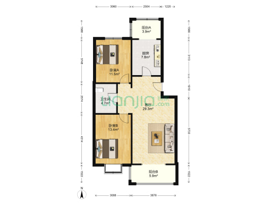 龙博花园 2室1厅1卫 94平方