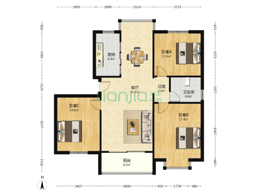 祥育苑 3室1厅1卫 119平方