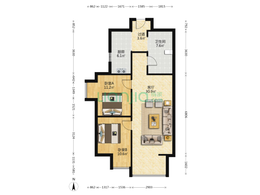 至诚首府 2室1厅1卫 95平方