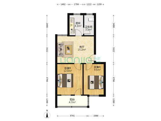 通程物流小区 2室1厅1卫 60平方