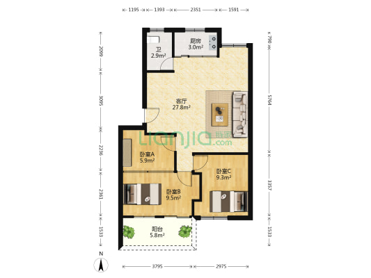 跃进路小区 3室1厅1卫 81平方