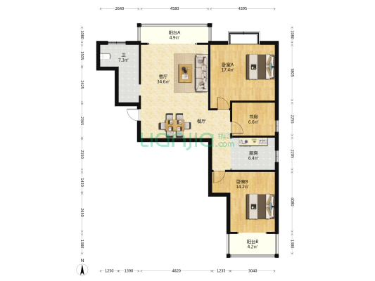 东城公寓 3室1厅1卫 121平方