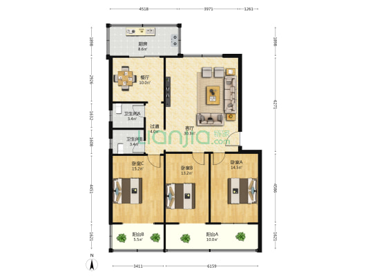 河北医科大学第二医院宿舍 3室2厅2卫 139平方