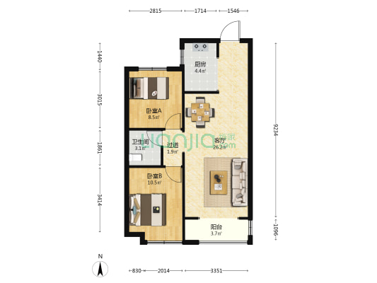 荣盛荣景园 2室1厅1卫 88平方