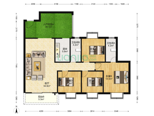 紫茵庭园 4室1厅2卫 132平方