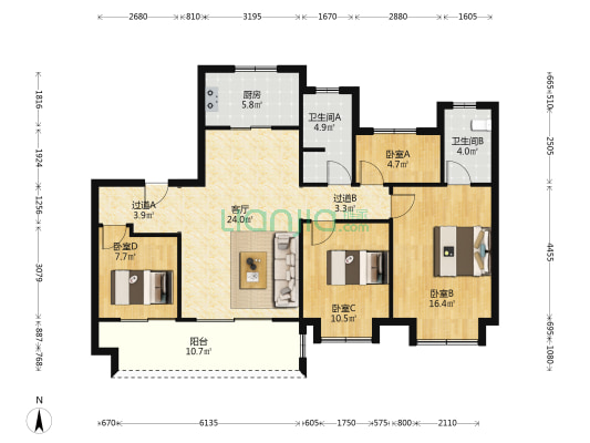 保利首开云璟 4室1厅2卫 125平方