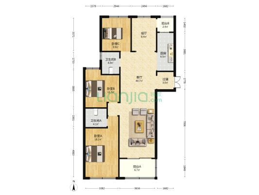 聚景园 3室2厅2卫 152平方