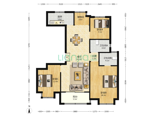 华塘鸿居 3室1厅2卫 123平方