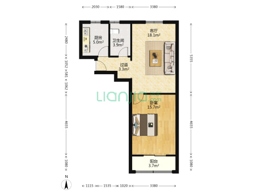 北郊小区 1室1厅1卫 69平方