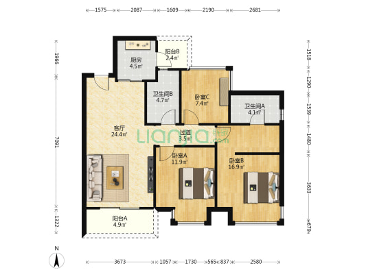 保利公园里（一期） 3室1厅2卫 104平方