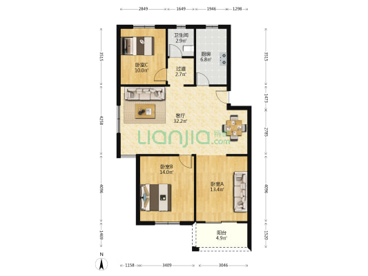 天水苑 3室1厅1卫 101平方