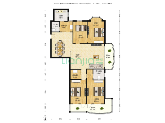 鑫辉苑 4室1厅2卫 170平方