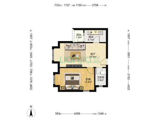 合能耀之城 1室1厅1卫 48平方