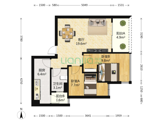 盛天国际 2室1厅1卫 67平方