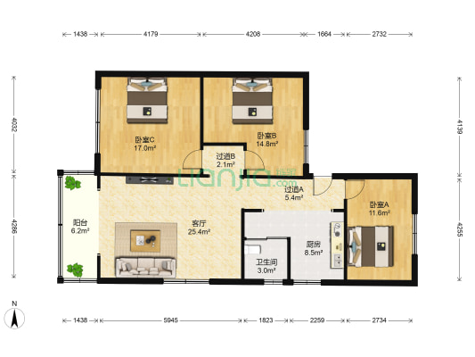 武西村 3室1厅1卫 114平方