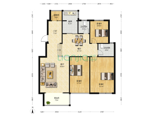 连城别苑翠园 3室2厅2卫 158平方
