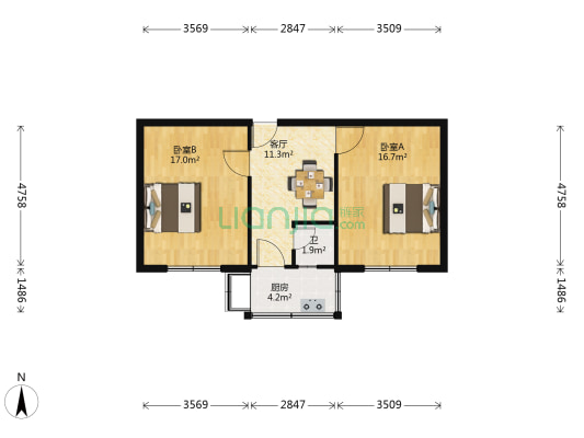 邮政印刷厂宿舍 2室1厅1卫 72平方