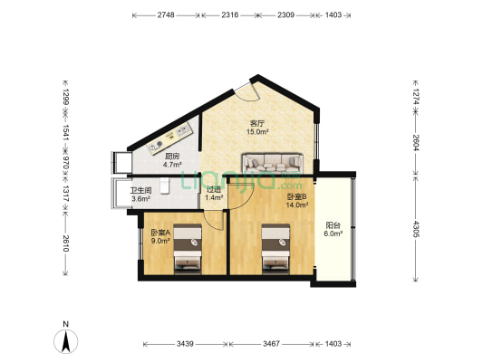 万松小区 2室1厅1卫 65平方
