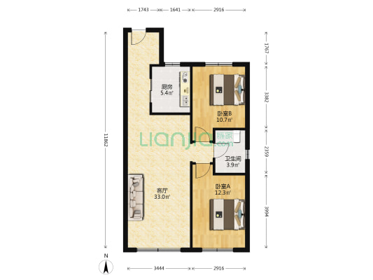 中海尚学府 2室1厅1卫 89平方