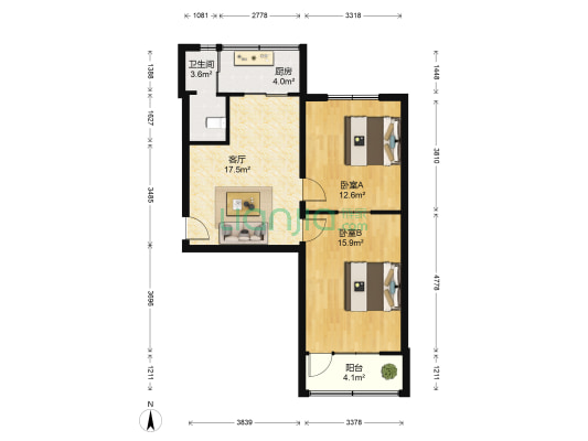 张青岗矿家属院 2室1厅1卫 72平方