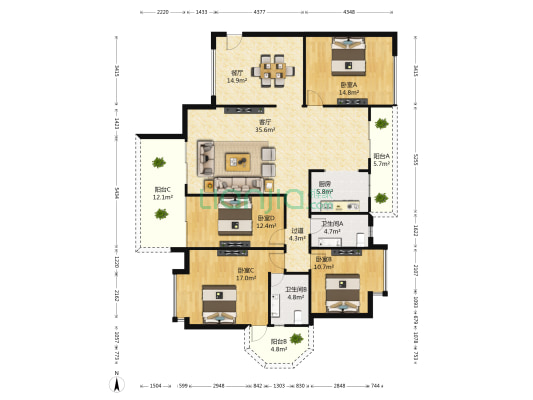 滨江壹号 4室2厅2卫 142平方