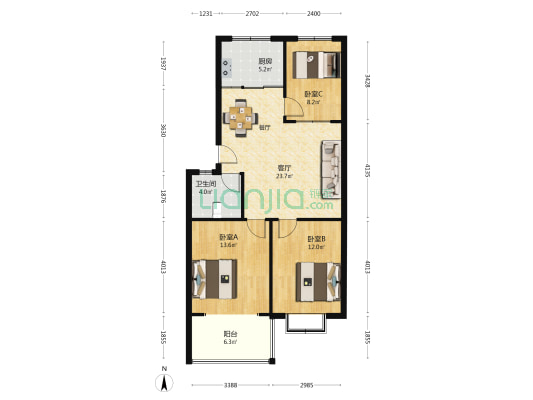 奧韵花园 3室1厅1卫 91平方