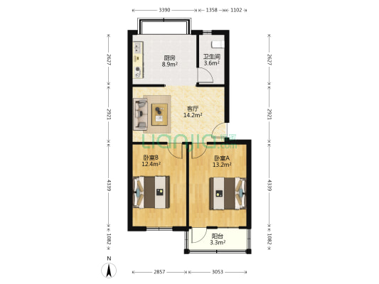 付家坡一路33号 2室1厅1卫 67平方