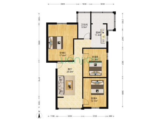 龙隐路10号小区 3室1厅1卫 93平方