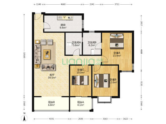 聚贤雅丽园 3室1厅2卫 121平方
