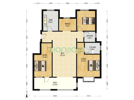 房本在手 一梯两户 集中供暖 洋房上跃 采光视野好-户型图