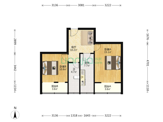 五福路92号院 2室1厅1卫 57平方