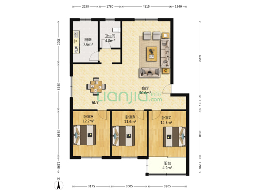 站东社区 3室1厅1卫 117平方