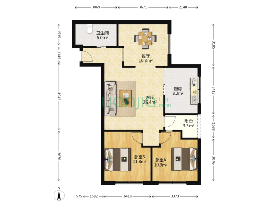环球广场 2室2厅1卫 116平方