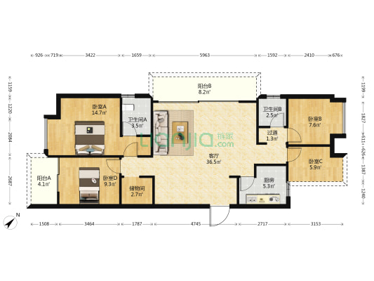 贵阳花语墅 4室1厅2卫 127平方