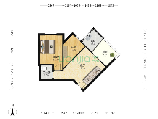 悦星园 2室1厅1卫 50平方