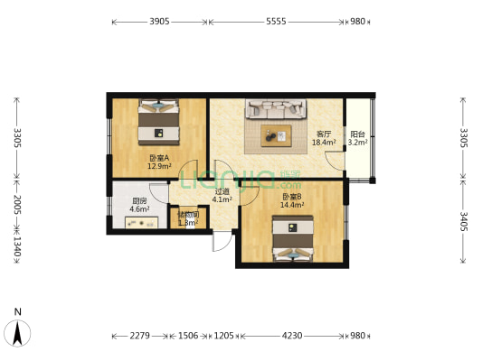 解放路土产公司家属院 2室1厅0卫 74平方
