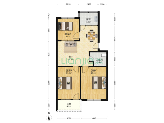 振兴小区 3室1厅1卫 84平方