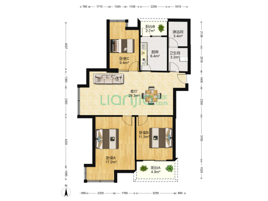 锦程佳苑 3室1厅2卫 120平方