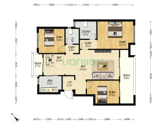 保利·六千树 3室2厅2卫 107平方